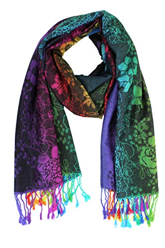 Pashmina Silky Tropical Exotic Pashmina Wrap Shawl Scarf (051-navy)