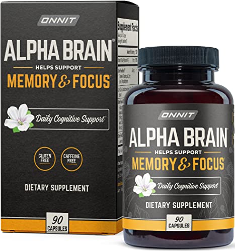 ONNIT Alpha Brain Premium Nootropic Brain Supplement, 90 Count - Caffeine-Free Focus Capsules for Concentration, Brain Booster & Memory Support - Cat's Claw, Bacopa, Oat Straw