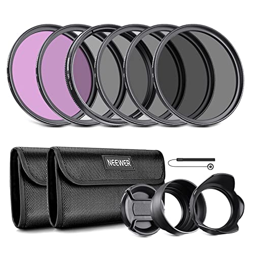 NEEWER 52mm ND Lens Filter Kit: UV, CPL, FLD, ND2, ND4, ND8, Lens Hood and Lens Cap Compatible with Canon Nikon Sony Panasonic DSLR Cameras with 52mm Lens