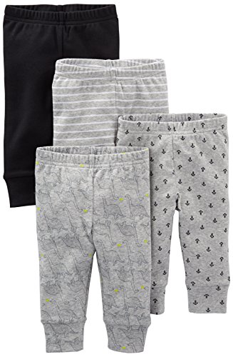 Simple Joys by Carter's Baby 4-Pack Neutral Pant, Black Bananas/Grey/White, 18 Months