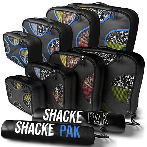 Shacke Pak - 5 Set Packing Cubes with Laundry Bag (Black/Blue) & Shacke Pak - 5 Set Packing Cubes with Laundry Bag (Pure Black)