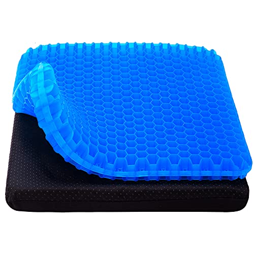Cooling Gel Seat Cushion, Thick Big Breathable Honeycomb Design Absorbs Pressure Points Seat Cushion with Non-Slip Cover Gel Cushion for Office Chair Home Car seat Cushion for Wheelchair
