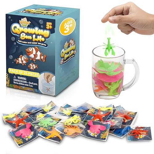Water Growing Sea Creatures Toys for Kids - Piñata Stuffers Goodie Bag for Boys and Girls - Growing Animals in Water, Oceaned Themed Party Favors Easter Egg Fillers -25 Pack