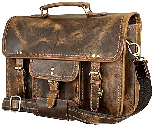 Leather Messenger Bag for Men - Full Grain Leather Briefcase Laptop Satchel Office Crossbody Travel Bag by Rustic Town (16 Inch, Brown)