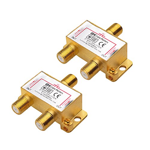 Cable Matters 2-Pack 2.4 Ghz 2 Way Coaxial Cable Splitter for STB TV, Antenna and MoCA Network - All Port Power Passing - Gold Plated and Corrosion Resistant