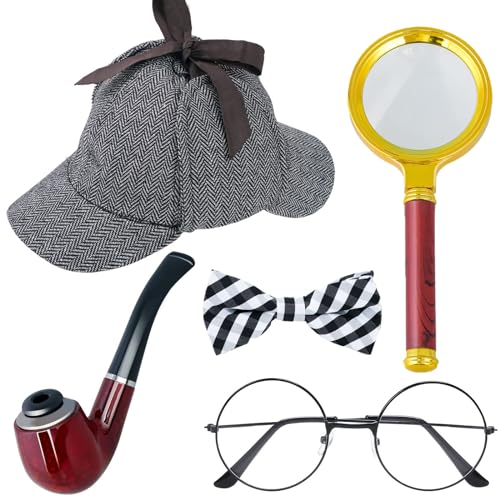 Halloween Old Man Grandpa Costume Detective Costume Include Detective Hat Glasses Mustache Eyebrows for Role Play Supplies ((Style 3)