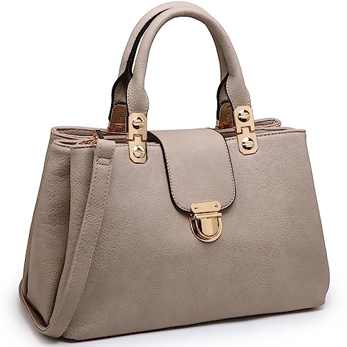 Dasein Women Satchel Handbags Top Handle Purse Medium Tote Bag Vegan Leather Shoulder Bag Stone