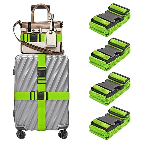4 Pack Luggage Straps for Suitcases TSA Approved, Travel Belt, Suitcase Strap, by Hiuysid (Green)
