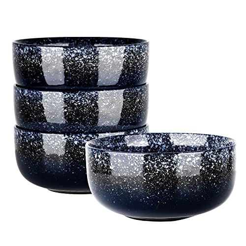 S&Q'S CERAMICS Bowl Set of 4, 36 Ounce Kitchen Bowls for Soup, Large Cereal, Breakfast, Oatmeal, Microwave and Dishwasher Safe, [Set of 4], (Navy Blue)