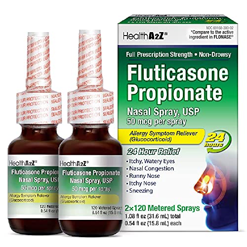 HealthA2Z Fluticasone Propionate Nasal Sprays | Allery Relief Spray | Runny Nose | Nasal Congestion | Sneezing | Itchy Watery Eyes | 24 Hour Allergy Relief | (2 Packs)