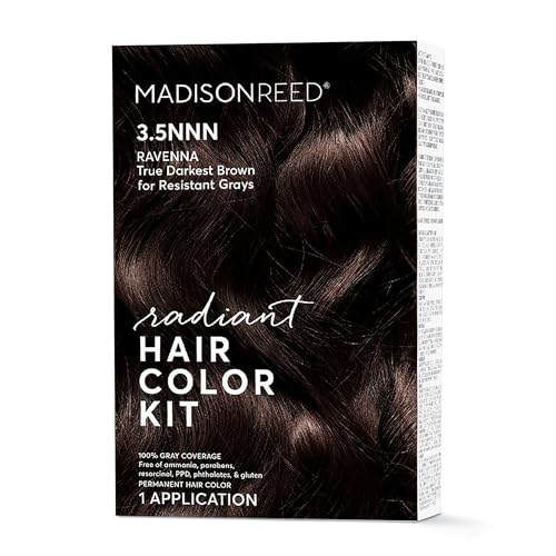 Madison Reed Radiant Hair Color Kit, Darkest Brown for 100% Gray Coverage of Resistant Gray Hair, Ammonia-Free, 3.5NNN Ravenna Brown, Permanent Hair Dye, Pack of 1