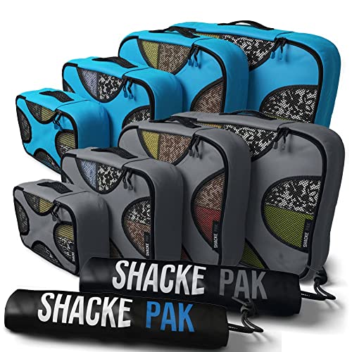 Shacke Pak - 5 Set Packing Cubes with Laundry Bag (Aqua Teal) & Shacke Pak - 5 Set Packing Cubes with Laundry Bag (Dark Gray)