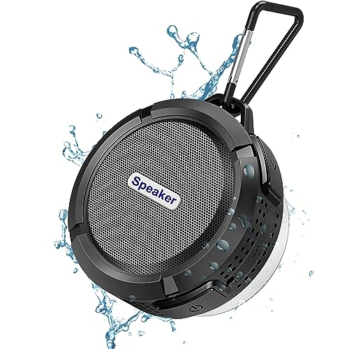 Mini Shower Speakers, IP65 Waterproof Bluetooth Portable Speakers and True Wireless Stereo and Dsp Technology, 6 Hours Playback and Microsd Card, Internal Microphone, Suction Cup, for Pool, Beach