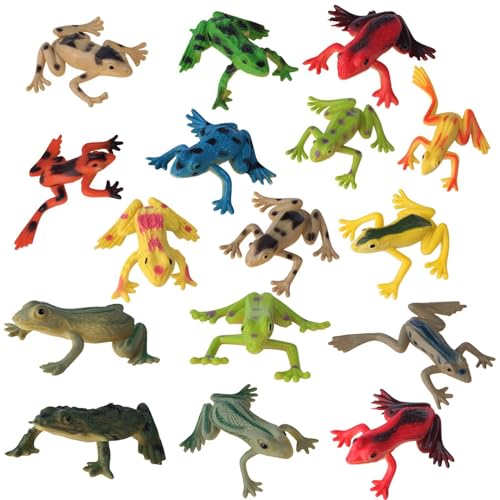 Mukum 16Pcs Plastic Frogs Toy for Kids Easter Party Favors Mini Red Frogs Toys Fun Tropical Forest Character Toys for Boy Girl