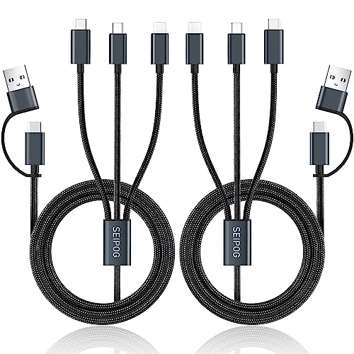 Multi Charging Cable 5 in 1, 2 Pcs 4FT USB C/A Multi Charger Cable to Type-C/Micro USB Port, Nylon Braided USB C Multiple Charger Cable, Universal Multi Phone Charger Cable for Cell Phones and More