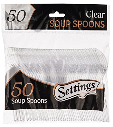 [50 Count] Settings Plastic Clear Soup Spoons, Heavyweight Disposable Cutlery, Great For Home, Office, School, Party, Picnics, Restaurant, Take-out Fast Food, Outdoor Events, Or Every Day Use, 1 Bag