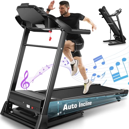 ANCHEER Treadmill with Automatic Incline, 300 LBS Weight Capacity, 3.25HP Treadmil