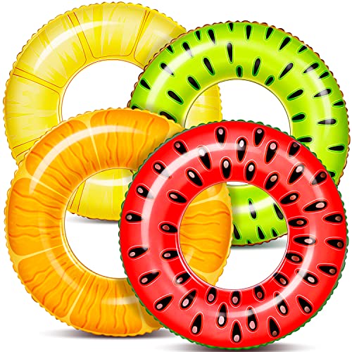 Sloosh 4 Pack Inflatable Pool Floats Fruit Tube Rings, Fruit Pool Tubes, Pool Floaties Toys, Beach Swimming Party Toys for Kids and Adults