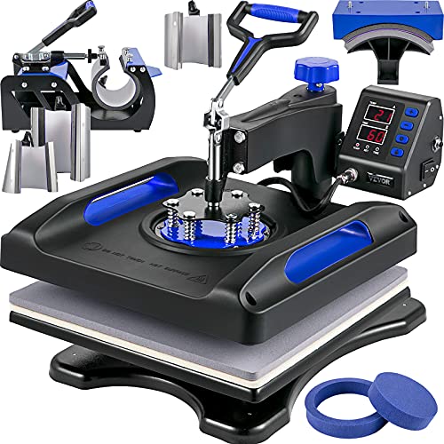 VEVOR Heat Press Machine 15 x 15 Inch 8 in 1 Heat Press 800W Sublimation Machine 360° Rotation Swing Away 8 in 1 Shirt Printing Machine Dual-Tube Heating for DIY T-Shirts Cap & Mugs Blue