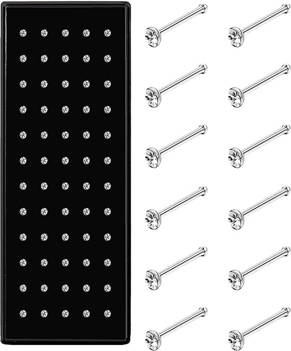 Jstyle 22G 60 Pcs Stainless Steel Nose Studs Rings Piercing Pin Body Jewelry S 1.5mm