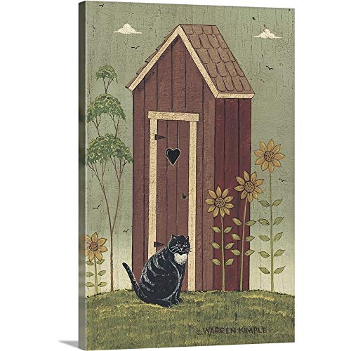 Outhouse with Cat Canvas Wall Art Print, Artwork
