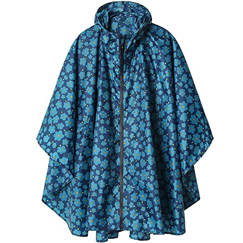 Unisex Rain Poncho Raincoat Hooded for Adults Women with Pockets(Blue Cloak)