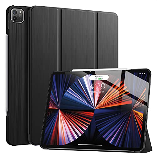 Soke New iPad Pro 12.9 Case 2022 2021(6th 5th Generation) - [Slim Trifold Stand + 2nd Gen Apple Pencil Charging + Auto Wake/Sleep],Protective Hard PC Back Cover for iPad Pro 12.9 inch(Black)