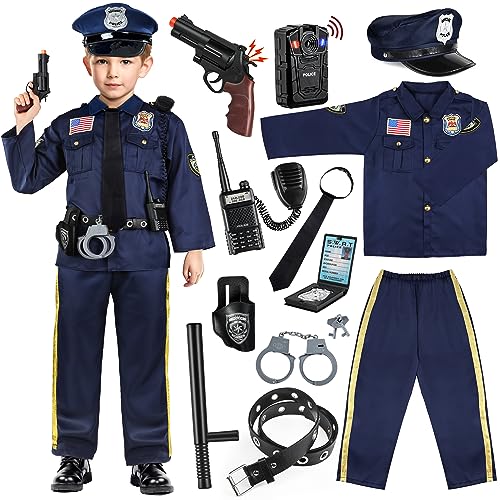 Joycover Police Officer Costume for Kids - Deluxe Police Costume with Accessories, Costumes for Boys Girls, Cop Costume Role Play Kit for Halloween Career Day-M…