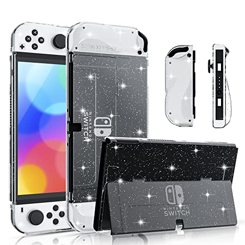 Upgraded - FANPL Glitter Case Compatible with Nintendo Switch OLED Model 2021, Dockable Case Cover for Switch OLED, Flashing Hard PC Console Shell and Sparkle Soft TPU Ergonomic Joycon Case