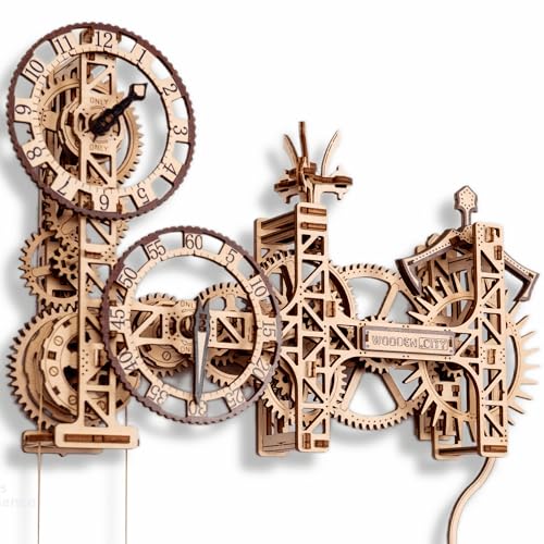 WOODEN.CITY Steampunk Mechanical Clock Making Kit - Decorative Wall Clocks 3D Wooden Puzzles for Adults - Wooden Clock Kit - Wooden Clock Puzzle Model Kits for Adults - Decorative Clocks for Walls