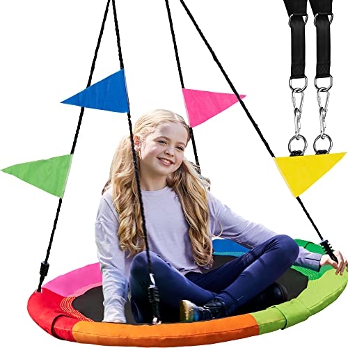 PlayVibe Tree Swing – 40 Inch Saucer Swing for Kids Outdoor – Round Disc Swing with 900Lb Weight Capacity, 900D Oxford Waterproof Fabric Hanging Straps (Multicolor)