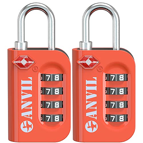 TSA Luggage Locks - 4 Digit Combination Steel Padlocks - Approved Travel Lock for Suitcases & Baggage (Orange 2 Pack)