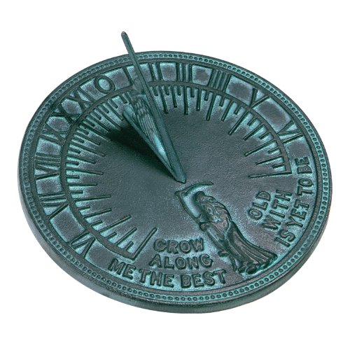 Rome 2550 Father Time Sundial, Cast Iron with Verdigris Finish, 11.5-Inch Diameter