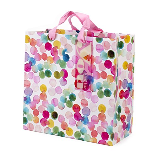 Hallmark 10' Large Square Gift Bag (Watercolor Dots, Just for You) for Birthdays, Mothers Day, Easter, Graduations, Retirements and More