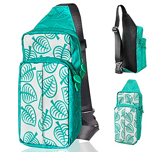 INFURIDER Portable Travel Carrying Case for Nintendo Switch,Fashion Leaf Design Shoulder Bag Storage Backpack Case for Switch/Switch Lite, Games Holder Case and Cell Phone