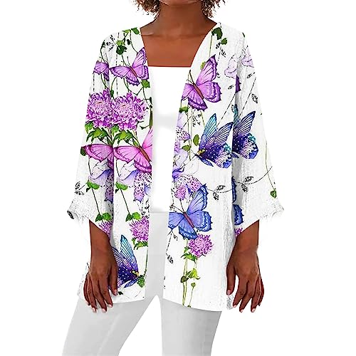 Women's Cardigans Tees for Women White Sweaters for Women Cardigan T Shirt for Women Womens Cardigan Womens 3/4 Length Sleeve Tops Short Sleeve Cardigans for Women Lightweight（4-Purple,Small）