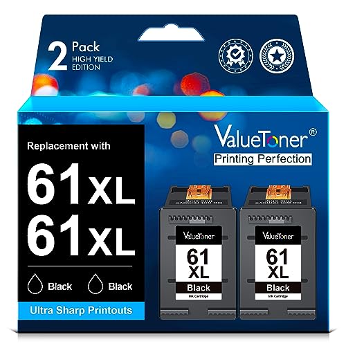 Valuetoner Remanufactured Ink Cartridges Replacement for HP Ink 61 XL 61XL Black for HP Envy 4500 4501 4502 5530 Deskjet 2540 30501000 1050 1056 1510 1512 1010 1055 OfficeJet 4630 Printer (2 Black)