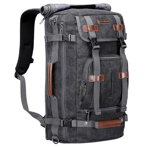 WITZMAN Canvas Backpack Vintage Travel Backpack Large Laptop Bags Convertible Shoulder Rucksack(A519-1 Black)