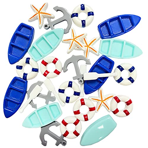 Daimay 28PCS Resin Nautical Ornaments Miniature Beach Ornament Kits Mini Seaside Oars Canoe Anchor Lifebuoy Model Micro Landscape Scenery Decor Aquarium Terrariums Miniature Gardens 7 Style