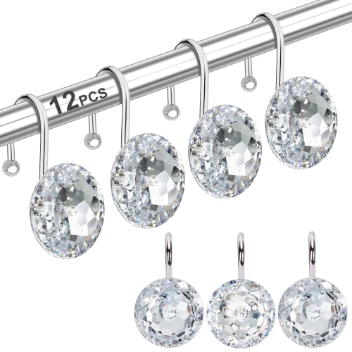 12PCS Shower Curtain Hooks Rings for Bathroom, Stainless Steel Rust Resistant Decorative Rhinestones Hangers for Shower Curtains, Clothing, Towels, etc.