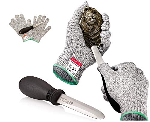 Rockland Guard Oyster Shucking Set- High Performance Level 5 Protection Food Grade Cut Resistant Gloves with 3.5’’ Stainless steel Oyster Knife, perfect set for shucking oysters (Large)