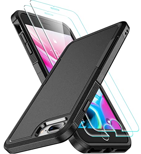 SPIDERCASE for iPhone 7/8 Plus Case, [10 FT Military Grade Drop Protection] [Non-Slip] [2 pcs Tempered Glass Screen Protector] Heavy Duty Full-Body Shockproof Case for iPhone 7/8 Plus 5.5”, Black
