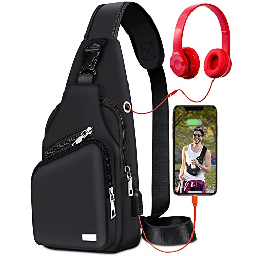 Codoule Sling Shoulder Bag Crossbody Backpack for Men Women Hiking Daypack Multipurpose Cross Body Chest Bag with USB Charger Hole & Headphone Hole for Outdoor Walking Travel