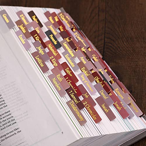 Thinkor Laminated & Repostion Bible Tabs, Gold Foil Large Print Christian Gift for Women and Men, Easy to Read and Apply Bible Journaling Tabs (Gold Earth Tone)