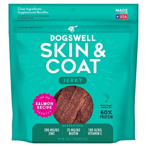 DOGSWELL Jerky Treats for Dogs, Skin and Coat Salmon Recipe 18 oz., 29235