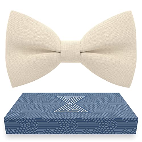 Bow Tie House Men's Classic Pre-Tied Bow Tie Formal Solid Tuxedo (Large, Ivory-Beige)