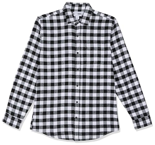Amazon Essentials Men's Long-Sleeve Flannel Shirt (Available in Big & Tall), Black Buffalo Plaid, Large