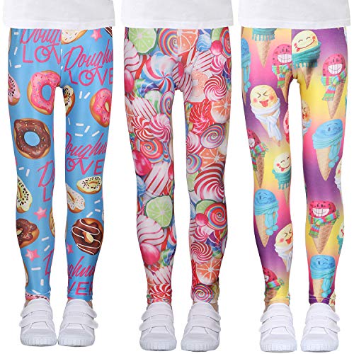 LUOUSE Toddler Girls Cute Stretch Workout Leggings Little Kids Slim Footless Yoga Pants 3 Packss Sets Ankle Length Size 8T - 9T