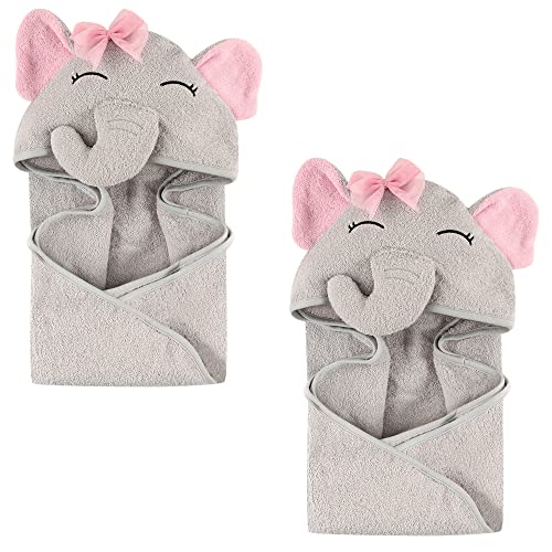 Hudson Baby Unisex Baby Cotton Animal Face Hooded Towel, Pretty Elephant 2-Piece, One Size