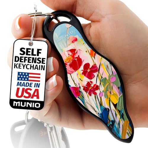 MUNIO Self Defense Keychain Kit – Personal Safety Device, Portable and Legal for Airplane Travel, TSA Approved, Ideal Mother's Day Gift, Made in the USA (Painted Bloom)